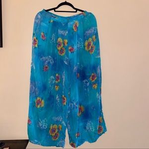 Vintage Bonnie Boynton Flowy Aqua Palazzo Pants 1980s